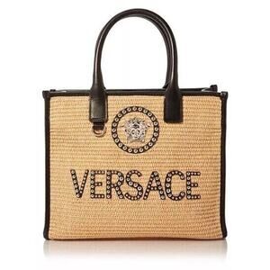 Versace Medusa La Vacanza Studded Raffia Leather Trim Large Tote Bag NWT $2,075
